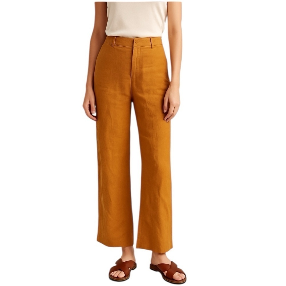 Everlane - Linen Trouser Pants Lightweight Flowing Mustard Yellow Sz 0